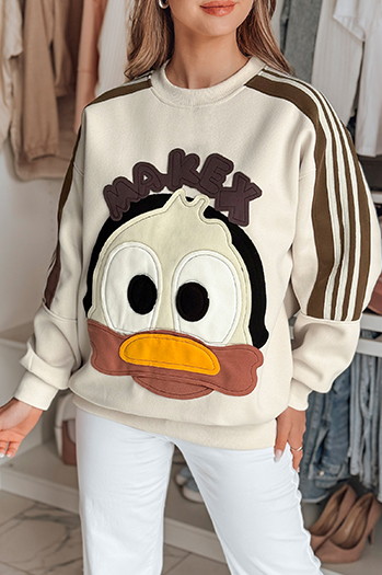 Damen Sweatshirt in Übergröße mit Patches CUTE MAKEX beige Dstreet BY1492