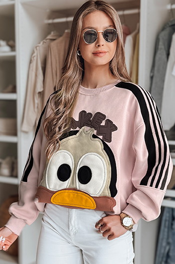 Damen Sweatshirt in Übergröße mit Aufnähern CUTE MAKEX rosa Dstreet BY1493