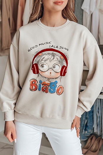 Damen Sweatshirt in Übergröße bedruckt LALA VIBE beige Dstreet BY1506