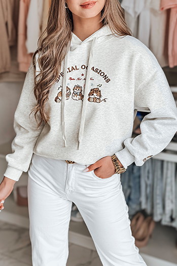 Damen Sweatshirt mit Kapuze in Übergröße SPECIAL KITTY grau Dstreet BY1510