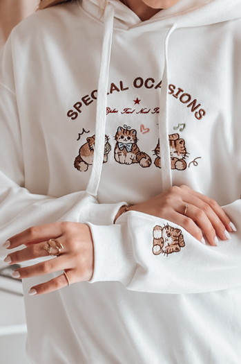 Damen Sweatshirt mit Kapuze in Übergröße SPECIAL KITTY weiß Dstreet BY1512