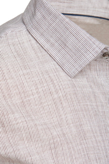 Herren Langarmhemd mit feinen Streifen beige Dstreet DX2657