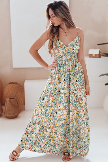 FLORALUSH Maxikleid mit grünen und gelben Blumen Dstreet EY2630