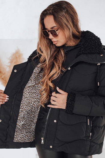 Damen WARMMISS gesteppte Winterjacke mit Kapuze schwarz Dstreet TY4921