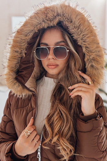 Damen Winterjacke VIRELIA gesteppt mit Kapuze braun Dstreet TY4936