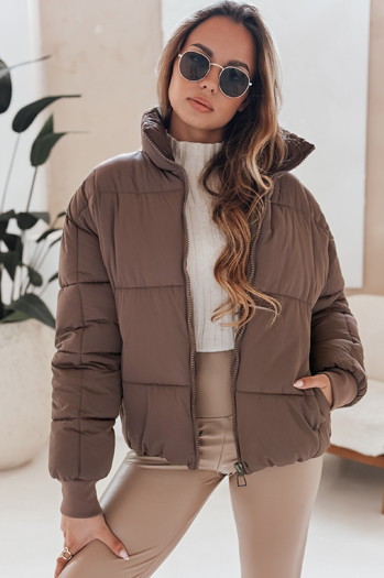Kurze Damen-Winter-Steppjacke VIBEGIRL dunkelbeige Dstreet TY4945