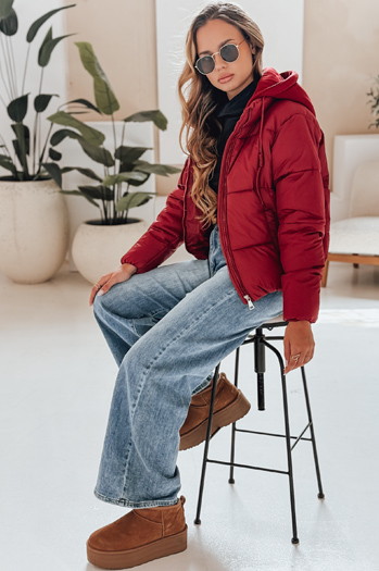 Kurze Damen Winter GLAMVO Daunenjacke mit Kapuze kastanienbraun Dstreet TY4949