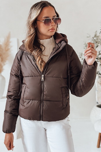 Kurze Damen GLAMVO Daunenjacke mit Kapuze braun Dstreet TY4951