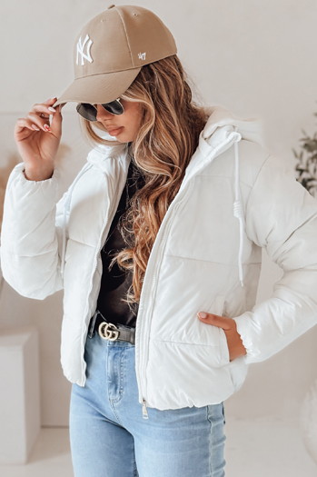 Kurze Damen GLAMVO Daunenjacke mit Kapuze weiß Dstreet TY4952