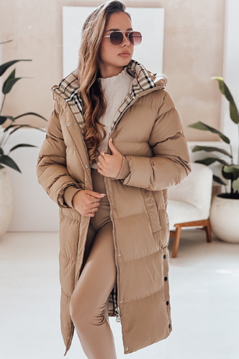 WINTERMISS Damen Winter lange Steppjacke mit Kapuze dunkelbeige Dstreet TY4966