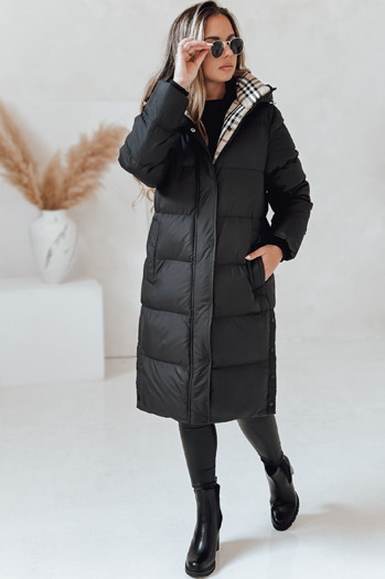 WINTERMISS Damen Winter lange Steppjacke mit Kapuze schwarz Dstreet TY4967