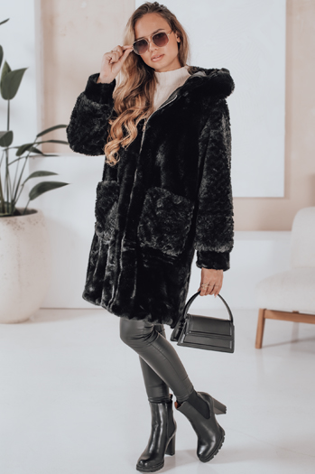 MISSFLUFF Damen Pelzmantel schwarz Dstreet TY4982