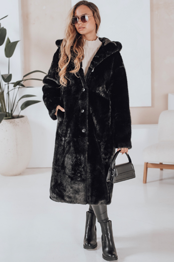 Damen Pelzmantel HELLOCHIC lang schwarz Dstreet TY4986