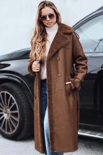 Damen Wintermantel CHICFROST lang braun Leder Dstreet TY4992