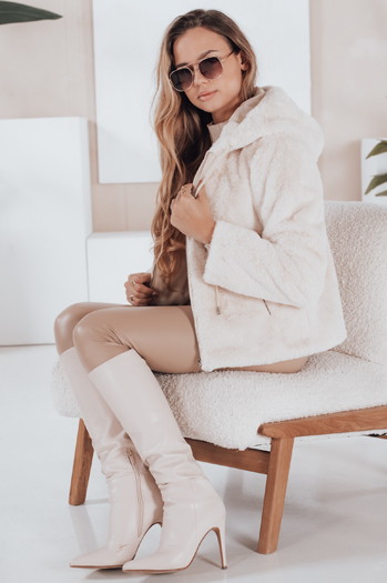 Damen Kurzmantel ELMIRIS beige Pelzmantel Dstreet TY4994