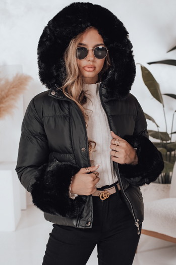 Damen Winterjacke YOUWARM kurz gesteppt mit Fell schwarz Dstreet TY5006