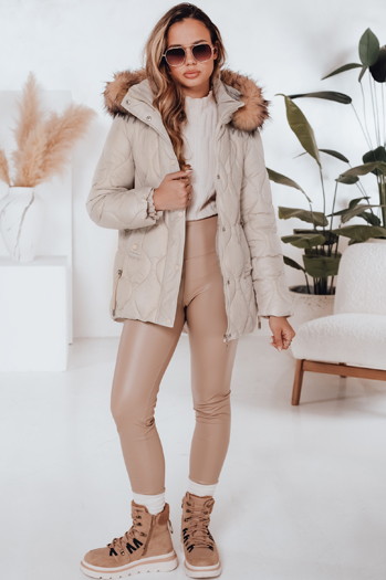 Damen Winterjacke LUMORE gesteppt mit Kapuze hellbeige Dstreet TY5012