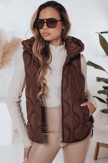Damen Steppweste mit Kapuze MISSVEST braun Dstreet TY5019