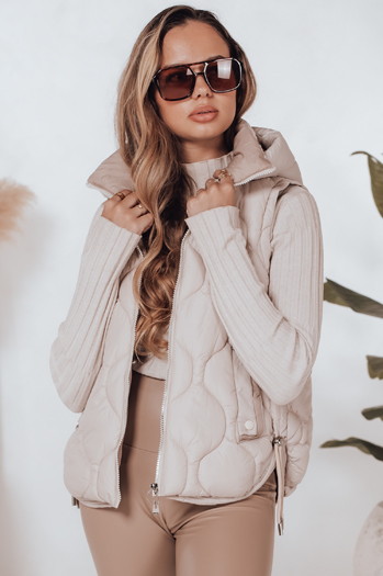 Damen Steppweste mit Kapuze MISSVEST beige Dstreet TY5020