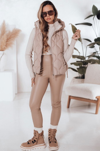 Damen Steppweste mit Kapuze MISSVEST dunkelbeige Dstreet TY5021