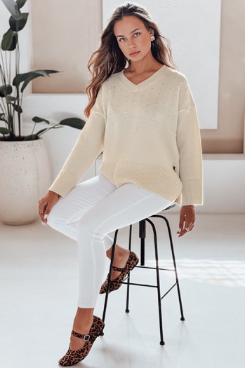 Damen Pullover mit V-Ausschnitt VERALIA ecru Dstreet MY2517