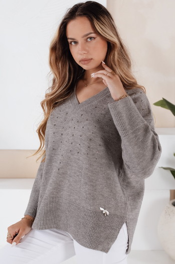 Damen Pullover mit V-Ausschnitt VERALIA grau Dstreet MY2519