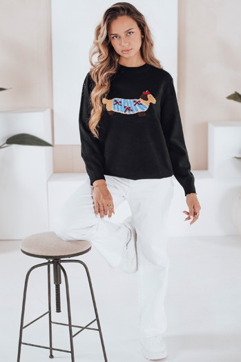 Damenpullover mit Hundeapplikation CHICPAWS schwarz Dstreet MY2541