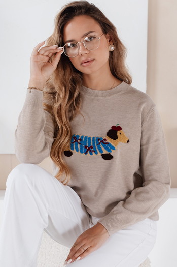 Damen CHICPAWS Hund-Applikation Pullover beige Dstreet MY2543