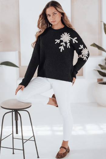 Damenpullover mit Blumenapplikation GIRLHERBAL schwarz Dstreet MY2545