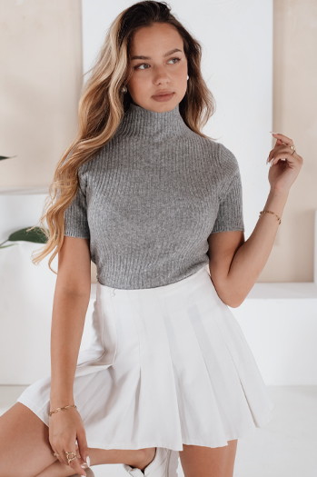 Kurzarm-Pullover mit Rippenstruktur GIRLGLORY grau Dstreet MY2551