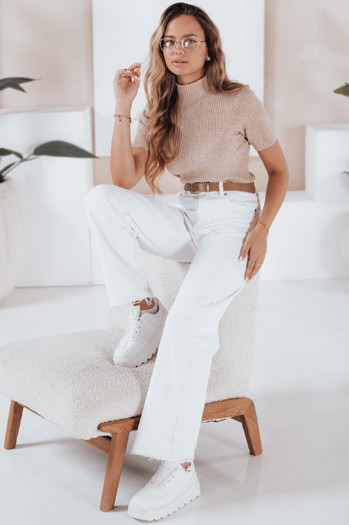 Kurzärmeliger gerippter Damenpullover GIRLGLORY beige Dstreet MY2553