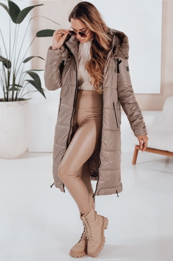Damen Übergangsjacke ORVITA gesteppt mit Kapuze dunkelbeige Dstreet TY5027