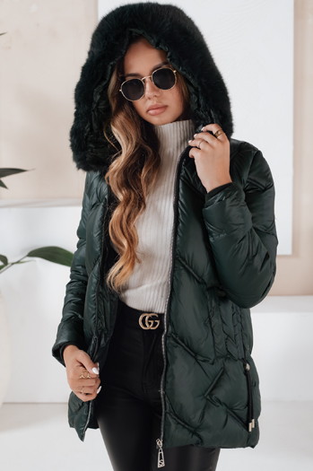 Damen Winterjacke LOVEINSIDE gesteppt mit Fell dunkelgrün Dstreet TY5050