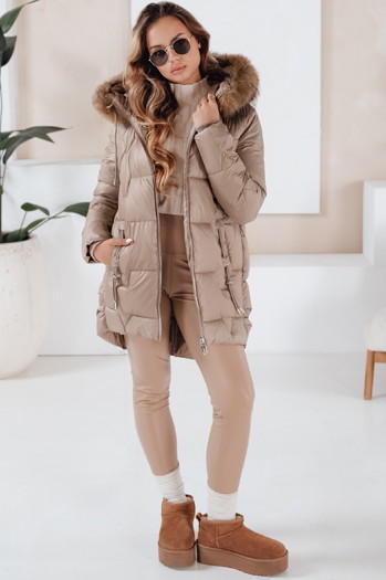 Damen Winterjacke NORINA gesteppt mit Pelz camel Dstreet TY5056