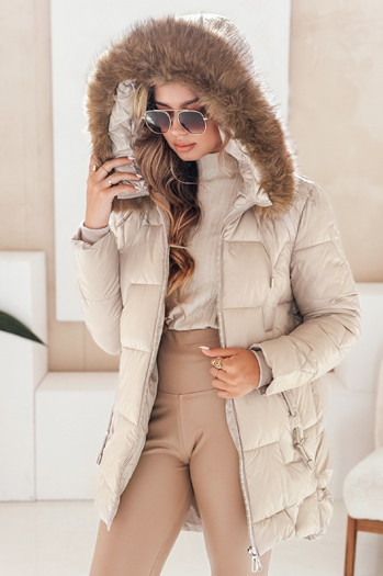 Damen Winterjacke NORINA gesteppt mit Fell beige Dstreet TY5058