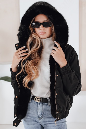 Damen Winterjacke VESSADA kurz mit Fell schwarz Dstreet TY5059