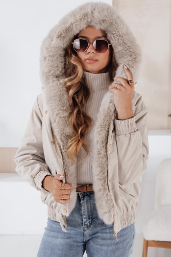 Damen Winterjacke VESSADA kurz mit Fell hellbeige Dstreet TY5062