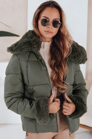 Kurze Damen Steppjacke mit Fell grün Dstreet TY5068