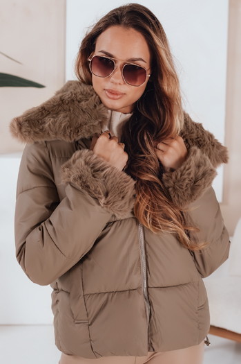 Kurze Damen Steppjacke mit Fell Dstreet camel TY5069