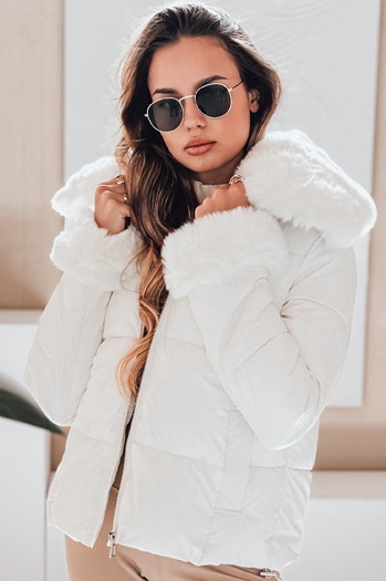 Kurze Damen Steppjacke mit Fell weiß Dstreet TY5070