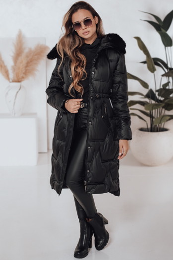 Damen Winter lange Steppjacke mit Kunstpelz schwarz Dstreet TY5072