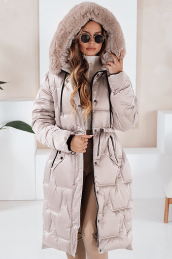 Damen Winter lange gesteppte Jacke mit Pelz beige Dstreet TY5075