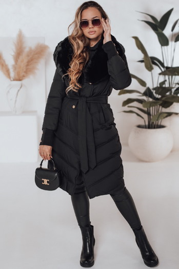 Damen gesteppte Winterjacke mit Kunstpelz schwarz Dstreet TY5076