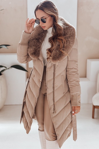 Damen Winterjacke gesteppt mit Pelz camel Dstreet TY5077