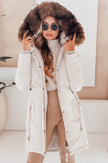 Damen Winter Parka Jacke mit Kapuze hellbeige Dstreet TY5083