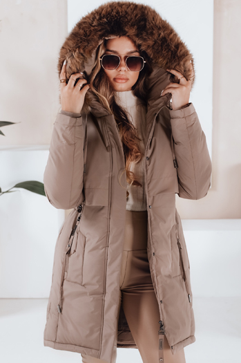 Damen Winter Parka Jacke mit Kapuze dunkelbeige Dstreet TY5084
