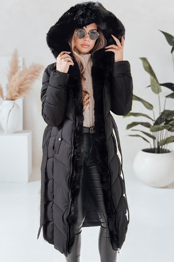 Damen Winter lange Steppjacke mit Pelz schwarz Dstreet TY5085