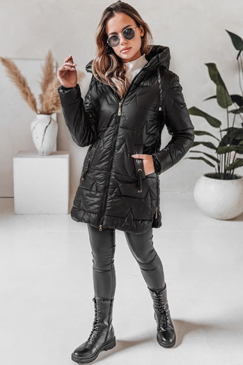 Gesteppte Damen Winterjacke mit Kapuze schwarz Dstreet TY5089