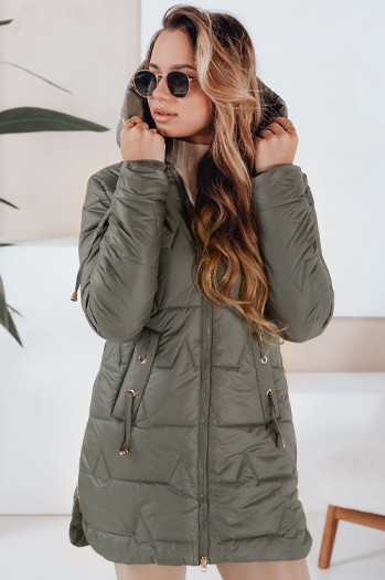 Gesteppte Damen Winterjacke mit Kapuze grün Dstreet TY5090