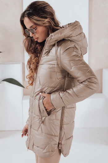 Gesteppte Winterjacke für Damen mit Kapuze in camel Dstreet TY5091
